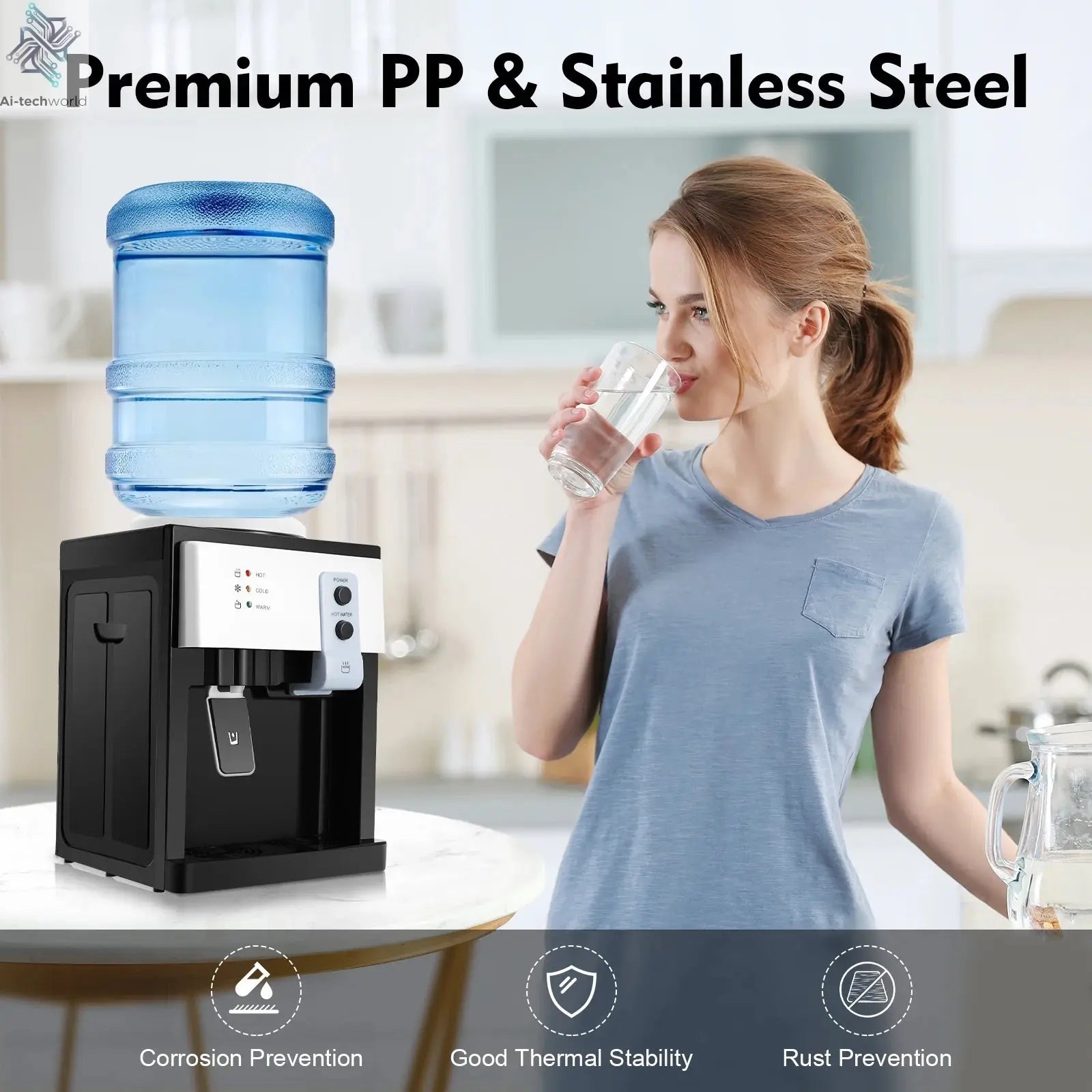 Electric Hot and Cold Water Cooler Dispenser Versatile Desktop Top Loading Water Dispenser for Home Office (110V US / 220V EU) Ai-TechWorld 