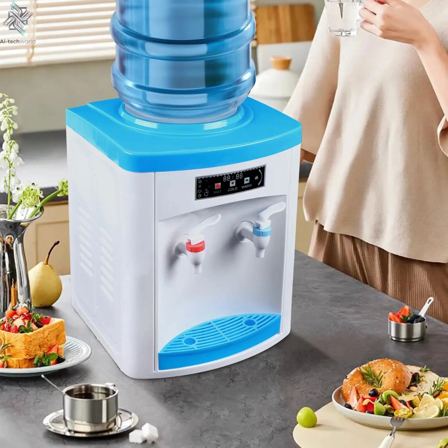 Electric Hot and Cold Water Cooler Dispenser Versatile Desktop Top Loading Water Dispenser for Home Office (110V US / 220V EU) Ai-TechWorld 
