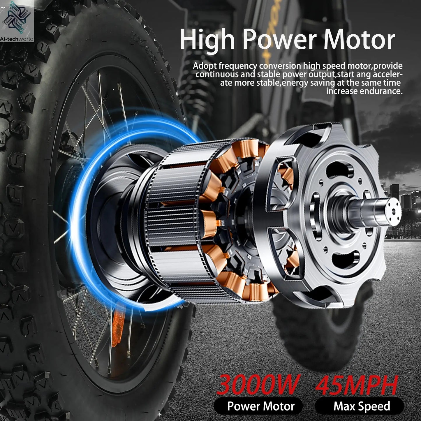 Electric Mountain Bike for Adults, 3000W E-bike , 45 MPH & 60 Miles Range, 60V 25AH Removable Battery Dual Shock Absorber E Bike Ai-TechWorld 