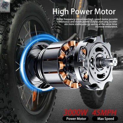 Electric Mountain Bike for Adults, 3000W E-bike , 45 MPH & 60 Miles Range, 60V 25AH Removable Battery Dual Shock Absorber E Bike Ai-TechWorld 