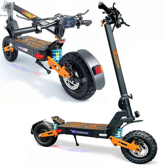 Electric Scooter for Adult, 1200W Motor, Folding E-Scooter Up to 40Mph & 30 Miles Range, 11" Off Road Tire Scooter with Dual Sus Ai-TechWorld 