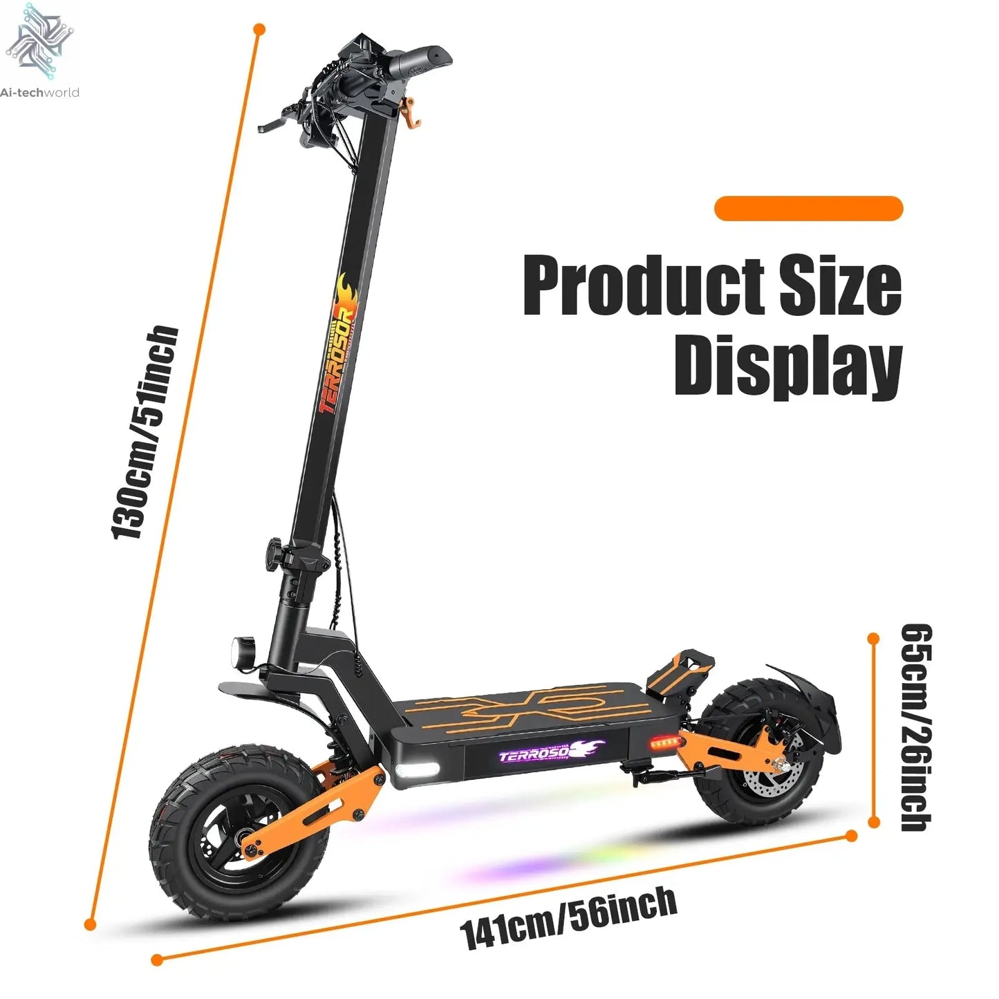 Electric Scooter for Adult, 1200W Motor, Folding E-Scooter Up to 40Mph & 30 Miles Range, 11" Off Road Tire Scooter with Dual Sus Ai-TechWorld 