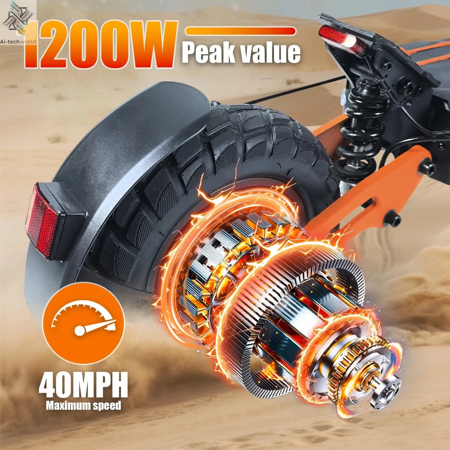 Electric Scooter for Adult, 1200W Motor, Folding E-Scooter Up to 40Mph & 30 Miles Range, 11" Off Road Tire Scooter with Dual Sus Ai-TechWorld 