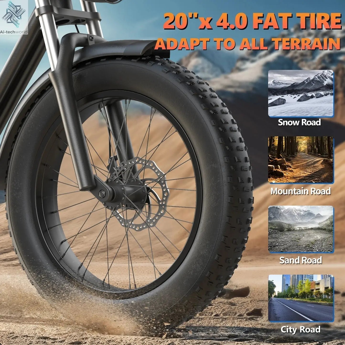 Electric bicycle 20 Inch Fat Tire 32MPH 7 - Speed Mountain electric bike - Ai - TechWorld