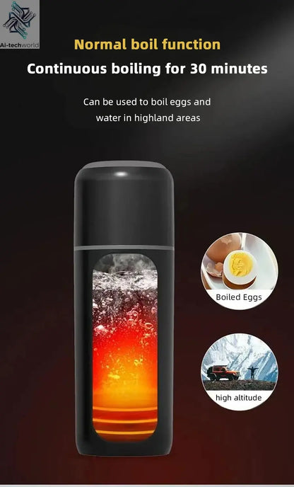 Electric kettle 12V 24V portable car heating cup 500 ml travel heating smart stainless steel insulation artifact OLED display Ai-TechWorld 
