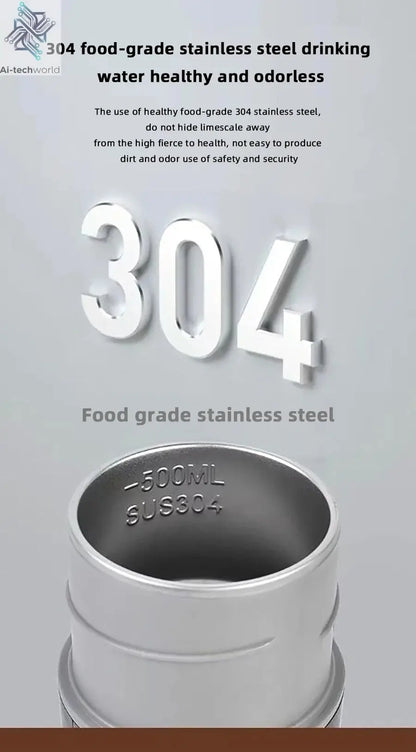 Electric kettle 12V 24V portable car heating cup 500 ml travel heating smart stainless steel insulation artifact OLED display Ai-TechWorld 