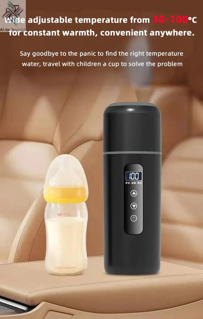 Electric kettle 12V 24V portable car heating cup 500 ml travel heating smart stainless steel insulation artifact OLED display Ai-TechWorld 