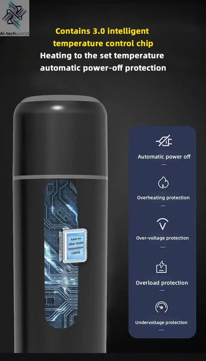 Electric kettle 12V 24V portable car heating cup 500 ml travel heating smart stainless steel insulation artifact OLED display Ai-TechWorld 