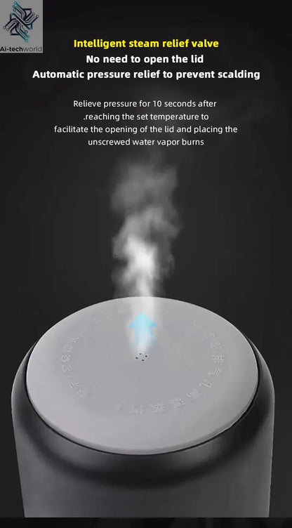 Electric kettle 12V 24V portable car heating cup 500 ml travel heating smart stainless steel insulation artifact OLED display Ai-TechWorld 