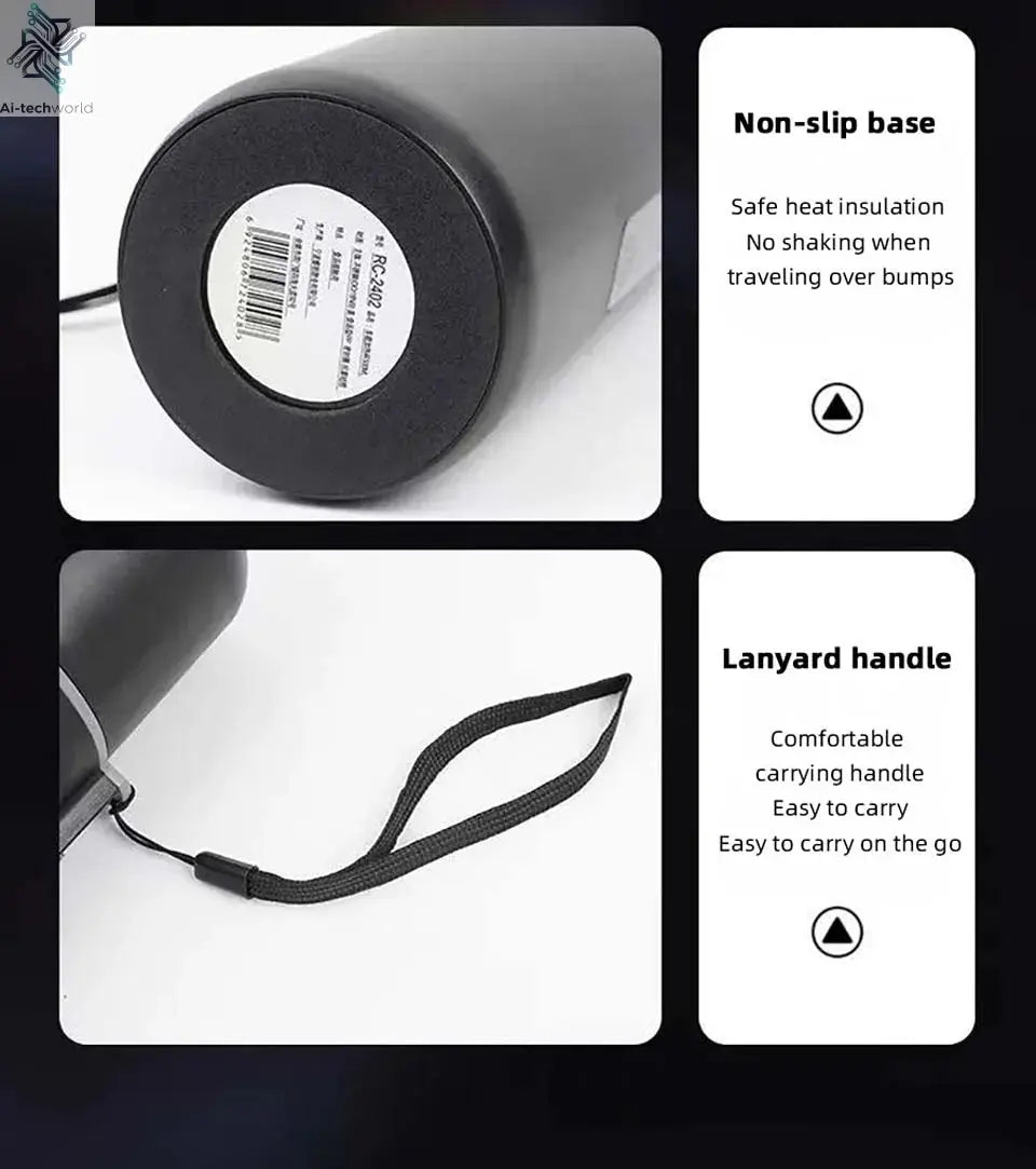 Electric kettle 12V 24V portable car heating cup 500 ml travel heating smart stainless steel insulation artifact OLED display Ai-TechWorld 