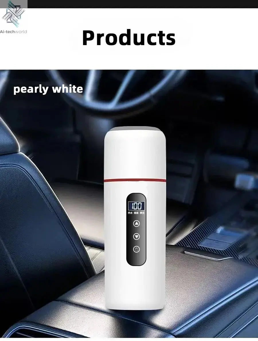 Electric kettle 12V 24V portable car heating cup 500 ml travel heating smart stainless steel insulation artifact OLED display Ai-TechWorld 