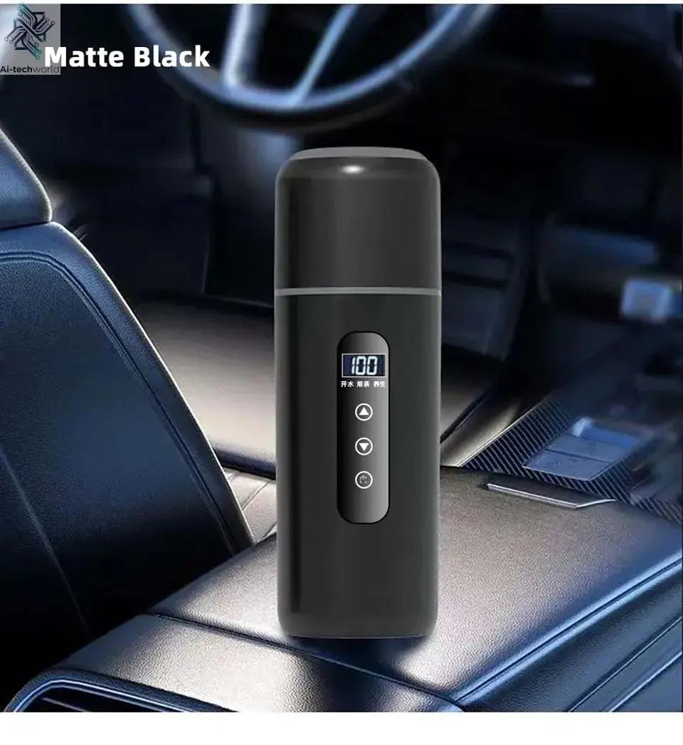 Electric kettle 12V 24V portable car heating cup 500 ml travel heating smart stainless steel insulation artifact OLED display Ai-TechWorld 