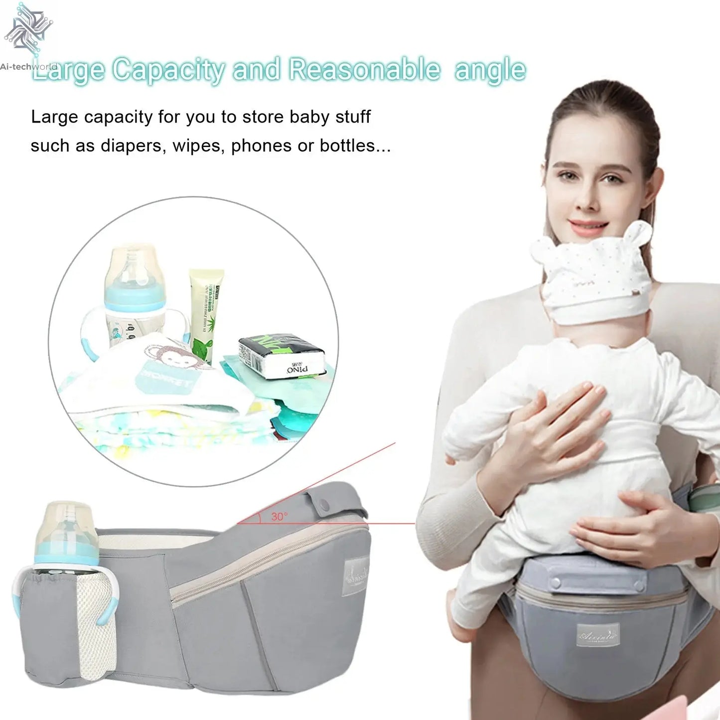 Ergonomic Baby Carrier Backpack Infant Baby Hipseat Carrier Front Facing Ergonomic Kangaroo Baby Wrap Sling Travel Backpack Ai-TechWorld 