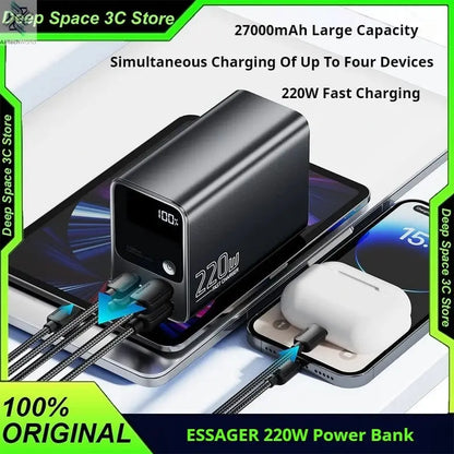 Essager 27000mAh Power Bank 220W PD Fast Charging Fast Charge External Battery Portable PowerBank For iPhone Macbook Pro Laptop Ai-TechWorld 