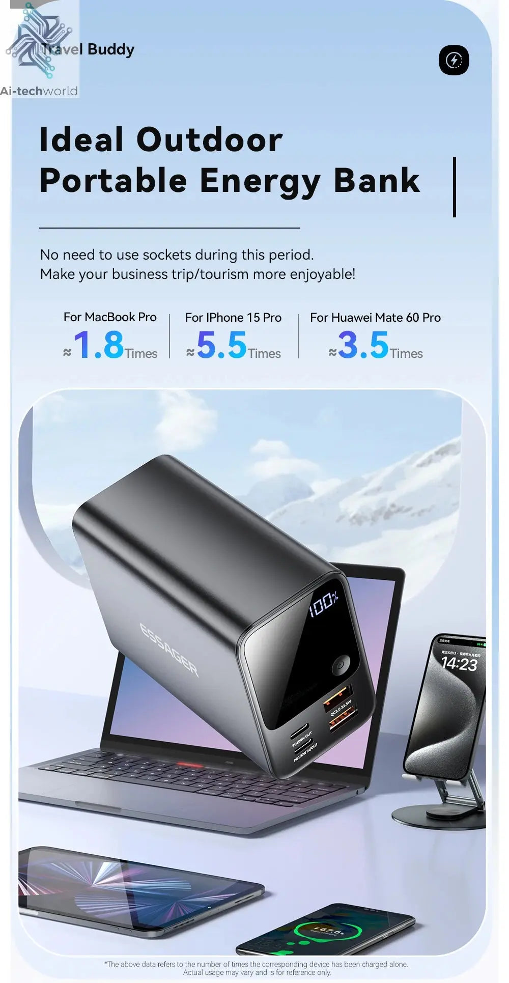 Essager 27000mAh Power Bank 220W PD Fast Charging Fast Charge External Battery Portable PowerBank For iPhone Macbook Pro Laptop Ai-TechWorld 