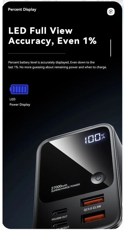 Essager 27000mAh Power Bank 220W PD Fast Charging Fast Charge External Battery Portable PowerBank For iPhone Macbook Pro Laptop Ai-TechWorld 