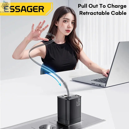 Essager 65W GaN Charger with Retractable Cable PD Fast Charging for Laptop Macbook iPhone 16 15 14 Xiaomi Type-C Phone Charger Ai-TechWorld 