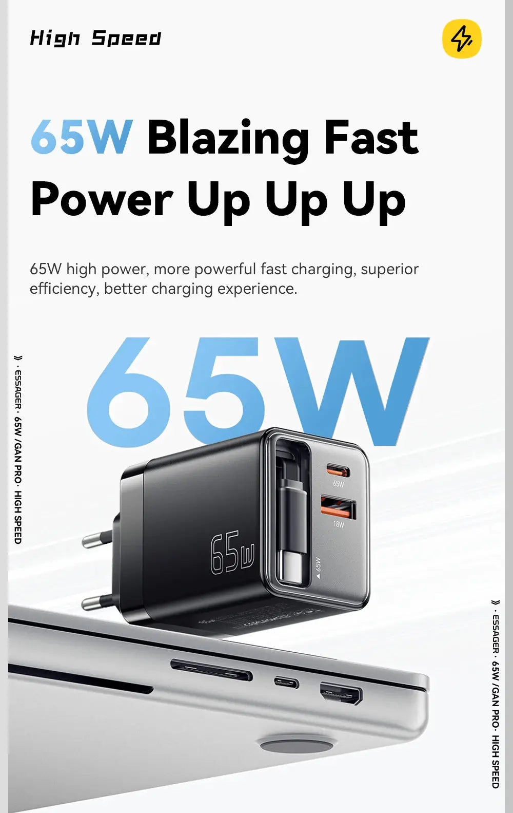 Essager 65W GaN Charger with Retractable Cable PD Fast Charging for Laptop Macbook iPhone 16 15 14 Xiaomi Type-C Phone Charger Ai-TechWorld 