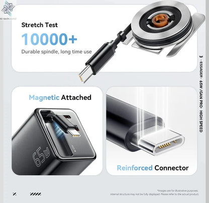 Essager 65W GaN Charger with Retractable Cable PD Fast Charging for Laptop Macbook iPhone 16 15 14 Xiaomi Type-C Phone Charger Ai-TechWorld 