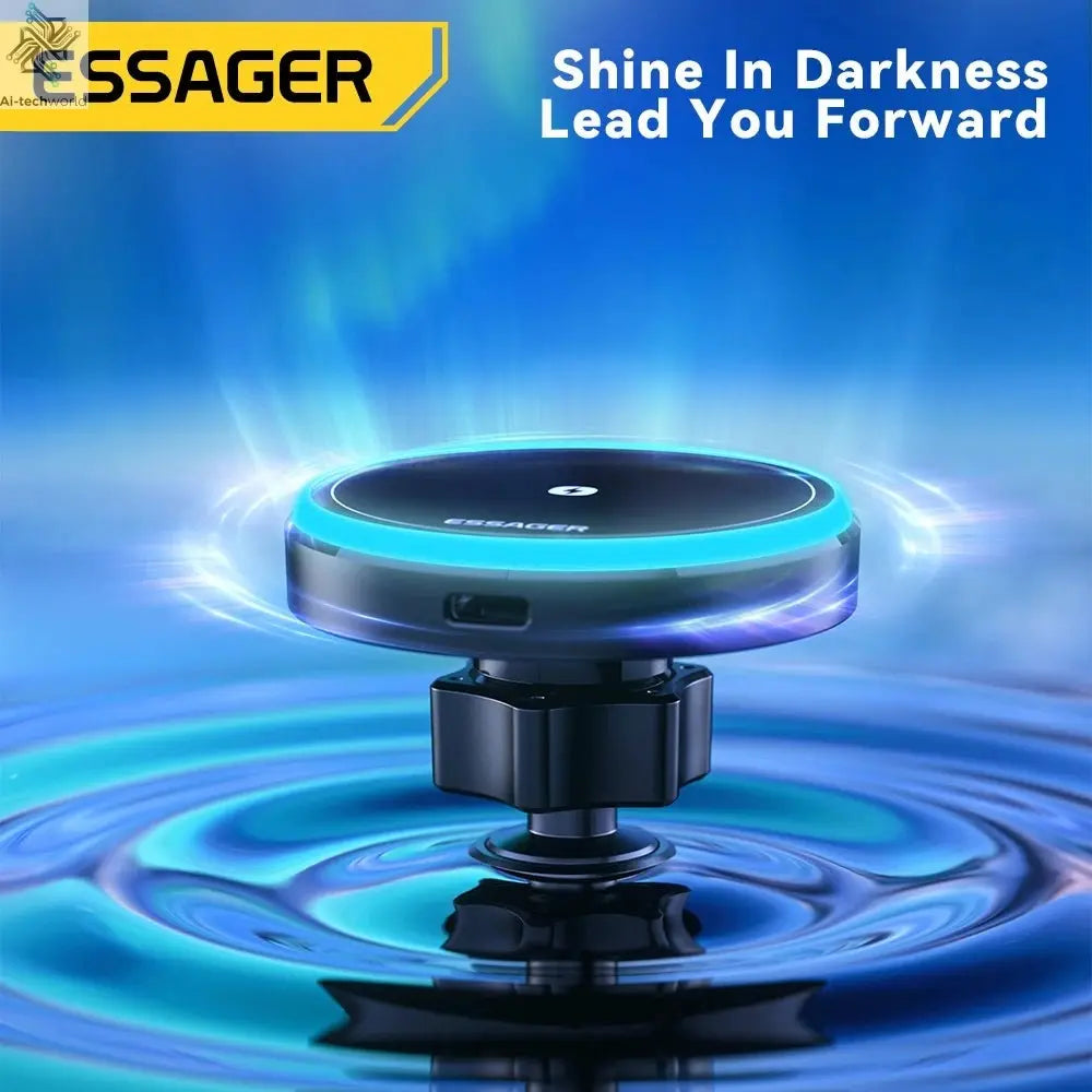 Essager Magnetic Car Phone Holder 15W Wireless Charger Stand For iPhone 17 16 15 14 Max Car Mount Charger for Magsafe LED Light - Ai - TechWorld