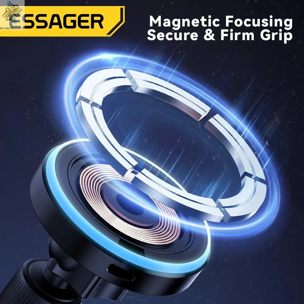 Essager Magnetic Car Phone Holder 15W Wireless Charger Stand For iPhone 17 16 15 14 Max Car Mount Charger for Magsafe LED Light - Ai - TechWorld