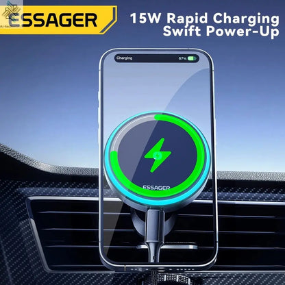Essager Magnetic Car Phone Holder 15W Wireless Charger Stand For iPhone 17 16 15 14 Max Car Mount Charger for Magsafe LED Light - Ai - TechWorld