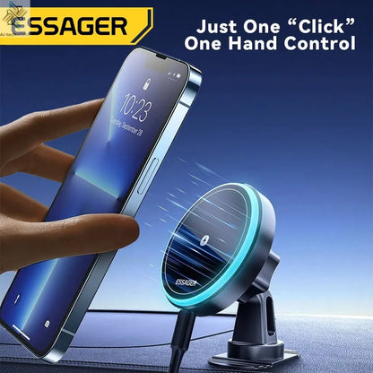 Essager Magnetic Car Phone Holder 15W Wireless Charger Stand For iPhone 17 16 15 14 Max Car Mount Charger for Magsafe LED Light - Ai - TechWorld