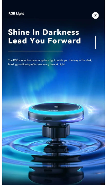 Essager Magnetic Car Phone Holder 15W Wireless Charger Stand For iPhone 17 16 15 14 Max Car Mount Charger for Magsafe LED Light - Ai - TechWorld
