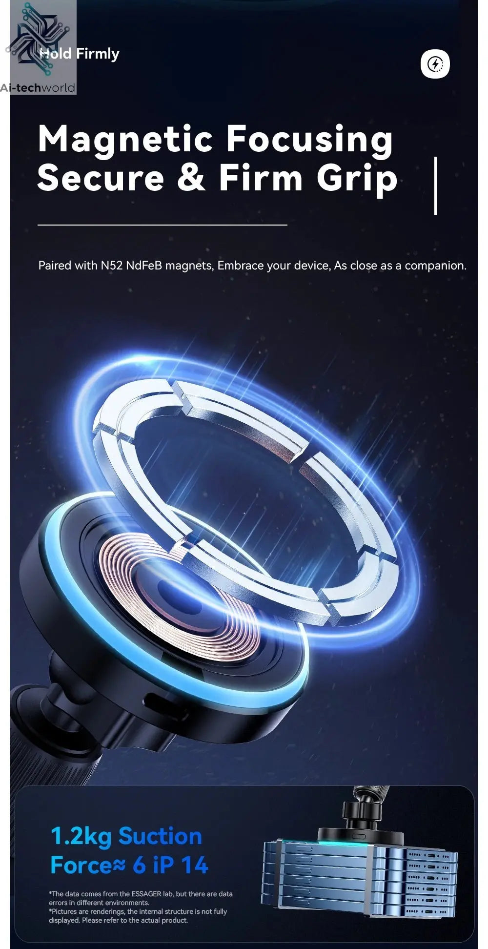 Essager Magnetic Car Phone Holder 15W Wireless Charger Stand For iPhone 17 16 15 14 Max Car Mount Charger for Magsafe LED Light - Ai - TechWorld