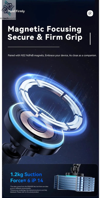Essager Magnetic Car Phone Holder 15W Wireless Charger Stand For iPhone 17 16 15 14 Max Car Mount Charger for Magsafe LED Light - Ai - TechWorld