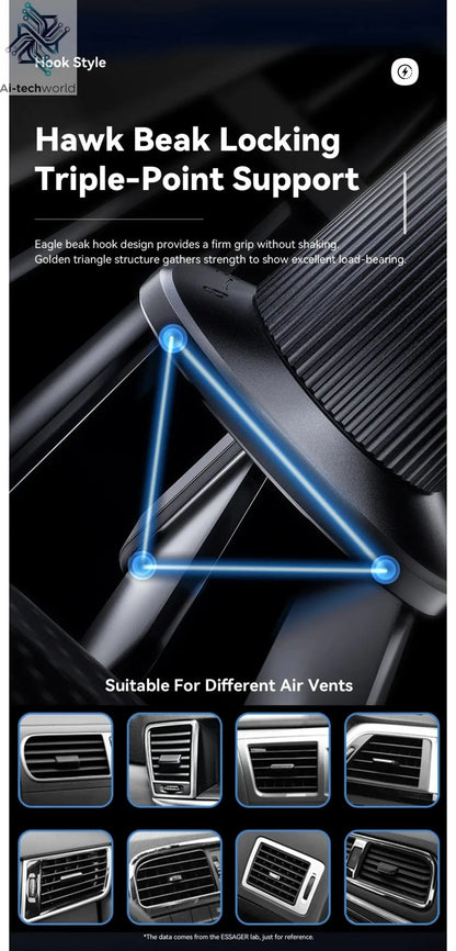 Essager Magnetic Car Phone Holder 15W Wireless Charger Stand For iPhone 17 16 15 14 Max Car Mount Charger for Magsafe LED Light - Ai - TechWorld