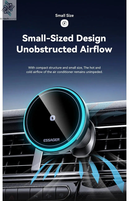 Essager Magnetic Car Phone Holder 15W Wireless Charger Stand For iPhone 17 16 15 14 Max Car Mount Charger for Magsafe LED Light - Ai - TechWorld