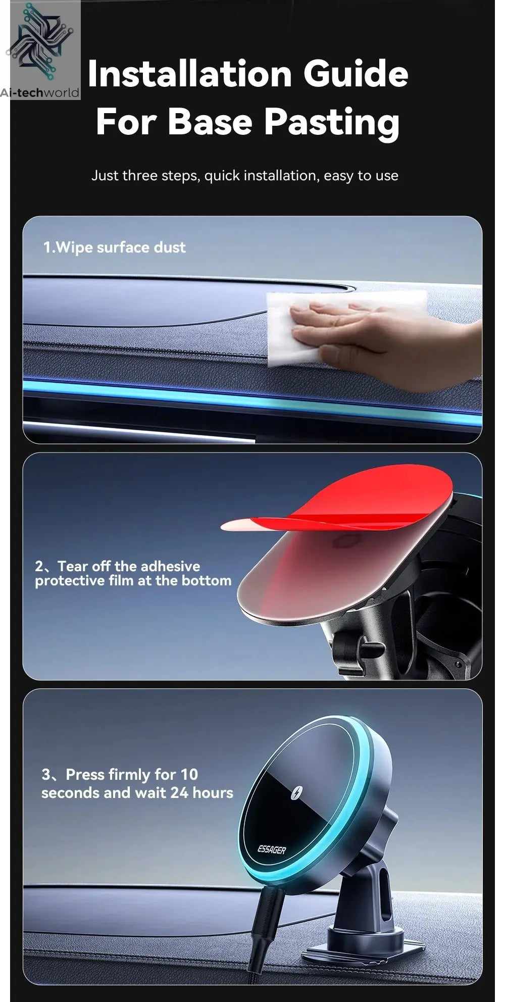 Essager Magnetic Car Phone Holder 15W Wireless Charger Stand For iPhone 17 16 15 14 Max Car Mount Charger for Magsafe LED Light - Ai - TechWorld