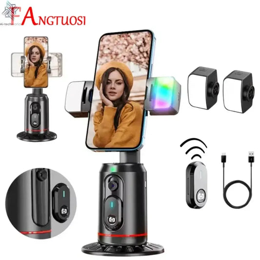 FANGTUOSI 360 Rotation Follow-up Gimbal Stabilizer Monopod Desktop Tracking Gimbal with Remote for Phone Tiktok Live Photography Ai-TechWorld 