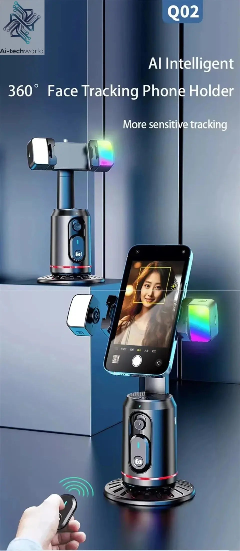 FANGTUOSI 360 Rotation Follow-up Gimbal Stabilizer Monopod Desktop Tracking Gimbal with Remote for Phone Tiktok Live Photography Ai-TechWorld 