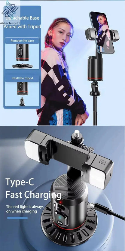 FANGTUOSI 360 Rotation Follow-up Gimbal Stabilizer Monopod Desktop Tracking Gimbal with Remote for Phone Tiktok Live Photography Ai-TechWorld 