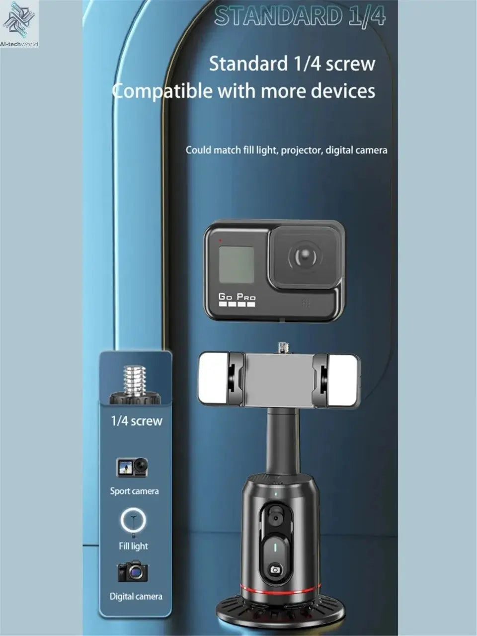 FANGTUOSI 360 Rotation Follow-up Gimbal Stabilizer Monopod Desktop Tracking Gimbal with Remote for Phone Tiktok Live Photography Ai-TechWorld 