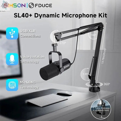 FDUCE SL40+ USB/XLR Dynamic Microphone Kit With Built - in Headset Output / Sound Insulation/Arm Stand,For PC PS5/4 Mixer - Ai - TechWorld