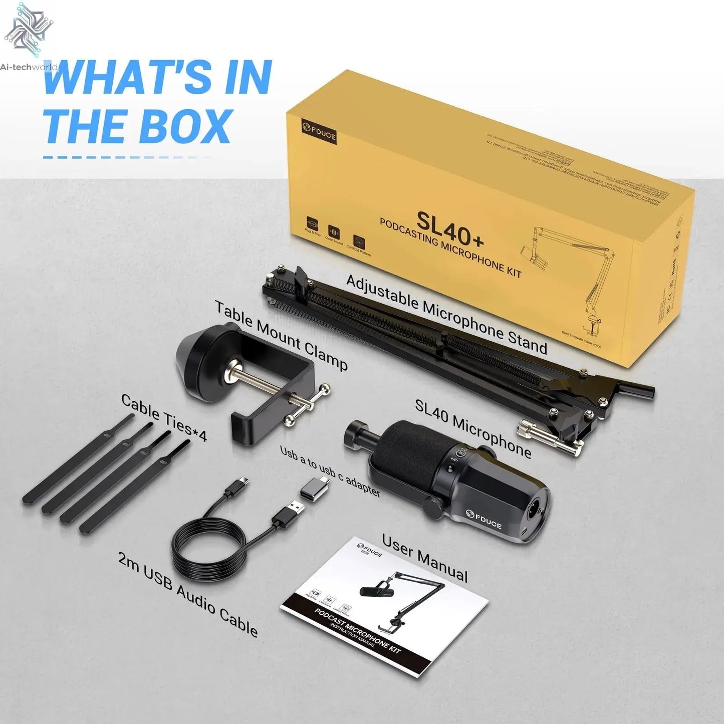 FDUCE SL40+ USB/XLR Dynamic Microphone Kit With Built - in Headset Output / Sound Insulation/Arm Stand,For PC PS5/4 Mixer - Ai - TechWorld