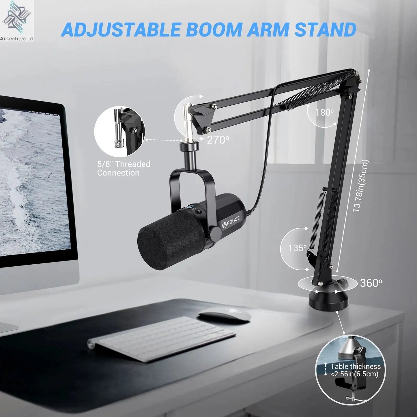 FDUCE SL40+ USB/XLR Dynamic Microphone Kit With Built - in Headset Output / Sound Insulation/Arm Stand,For PC PS5/4 Mixer - Ai - TechWorld