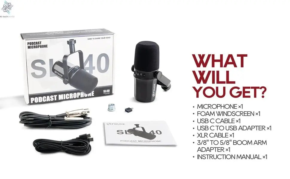FDUCE SL40+ USB/XLR Dynamic Microphone Kit With Built - in Headset Output / Sound Insulation/Arm Stand,For PC PS5/4 Mixer - Ai - TechWorld