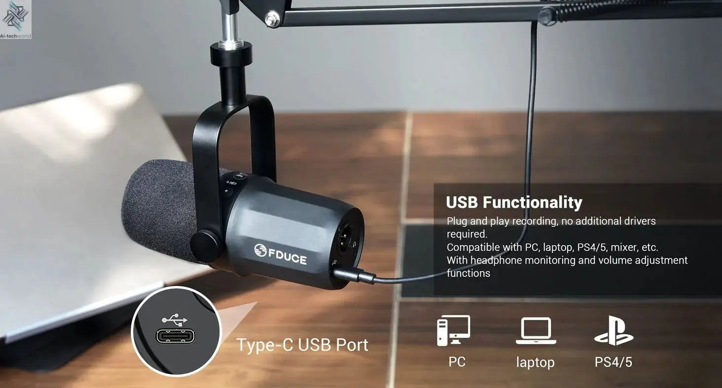 FDUCE SL40+ USB/XLR Dynamic Microphone Kit With Built - in Headset Output / Sound Insulation/Arm Stand,For PC PS5/4 Mixer - Ai - TechWorld