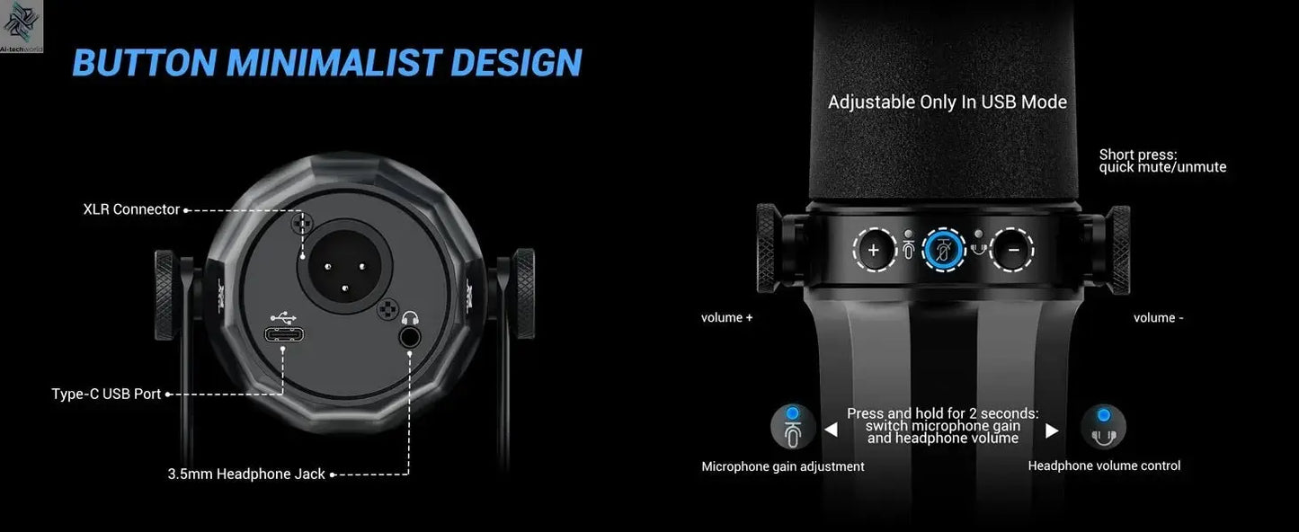 FDUCE SL40+ USB/XLR Dynamic Microphone Kit With Built - in Headset Output / Sound Insulation/Arm Stand,For PC PS5/4 Mixer - Ai - TechWorld