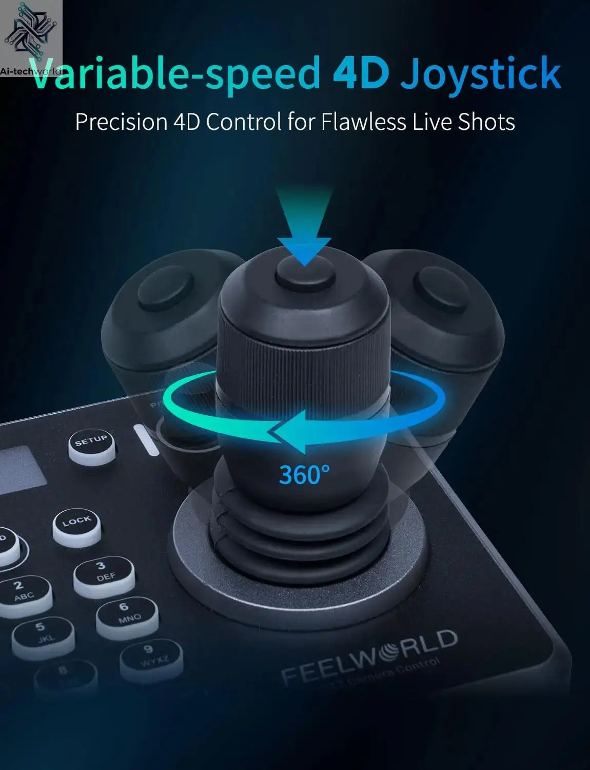 FEELWORLD KBC20N NDI POE PTZ Camera Joystick Controller, LCD Screen 4D Joystick Control Keyboard For Live Streaming Ai-TechWorld 