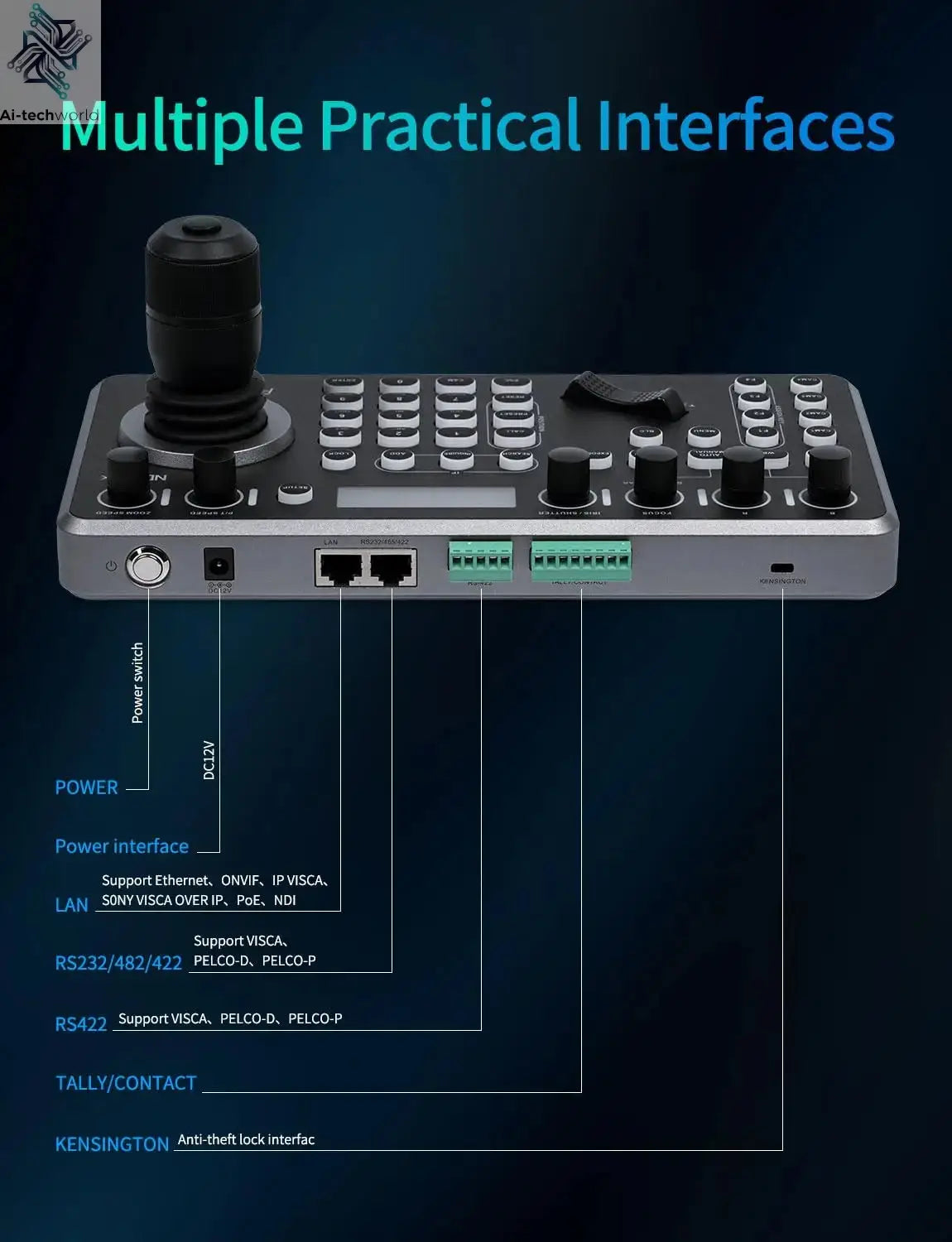 FEELWORLD KBC20N NDI POE PTZ Camera Joystick Controller, LCD Screen 4D Joystick Control Keyboard For Live Streaming Ai-TechWorld 