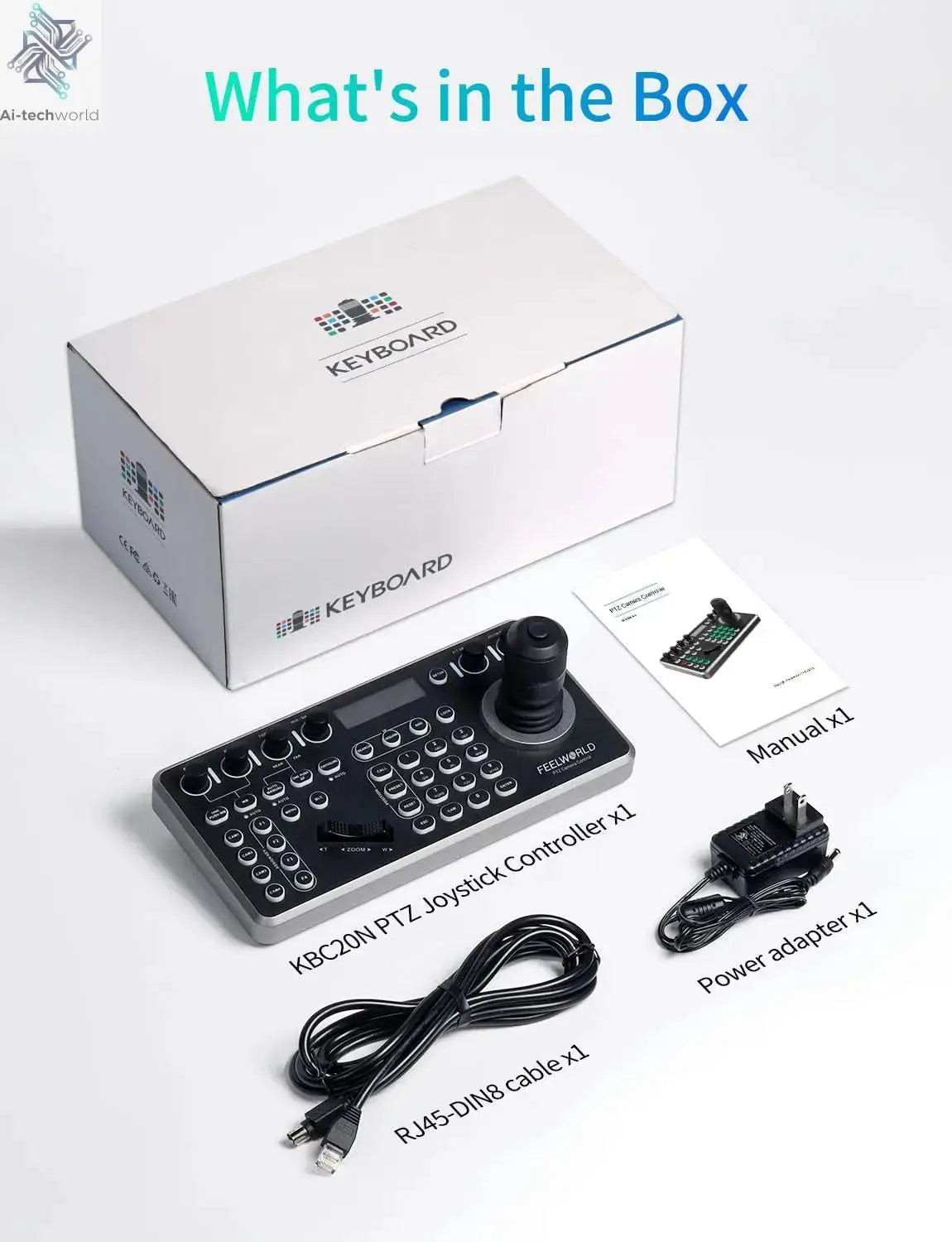 FEELWORLD KBC20N NDI POE PTZ Camera Joystick Controller, LCD Screen 4D Joystick Control Keyboard For Live Streaming Ai-TechWorld 
