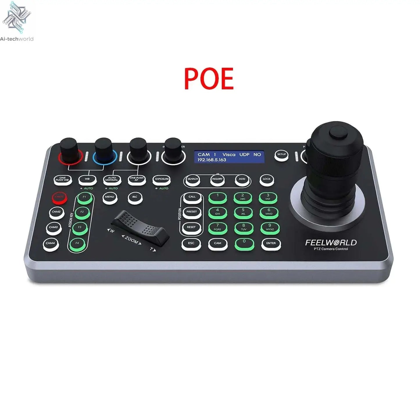 FEELWORLD KBC20N NDI POE PTZ Camera Joystick Controller, LCD Screen 4D Joystick Control Keyboard For Live Streaming Ai-TechWorld 
