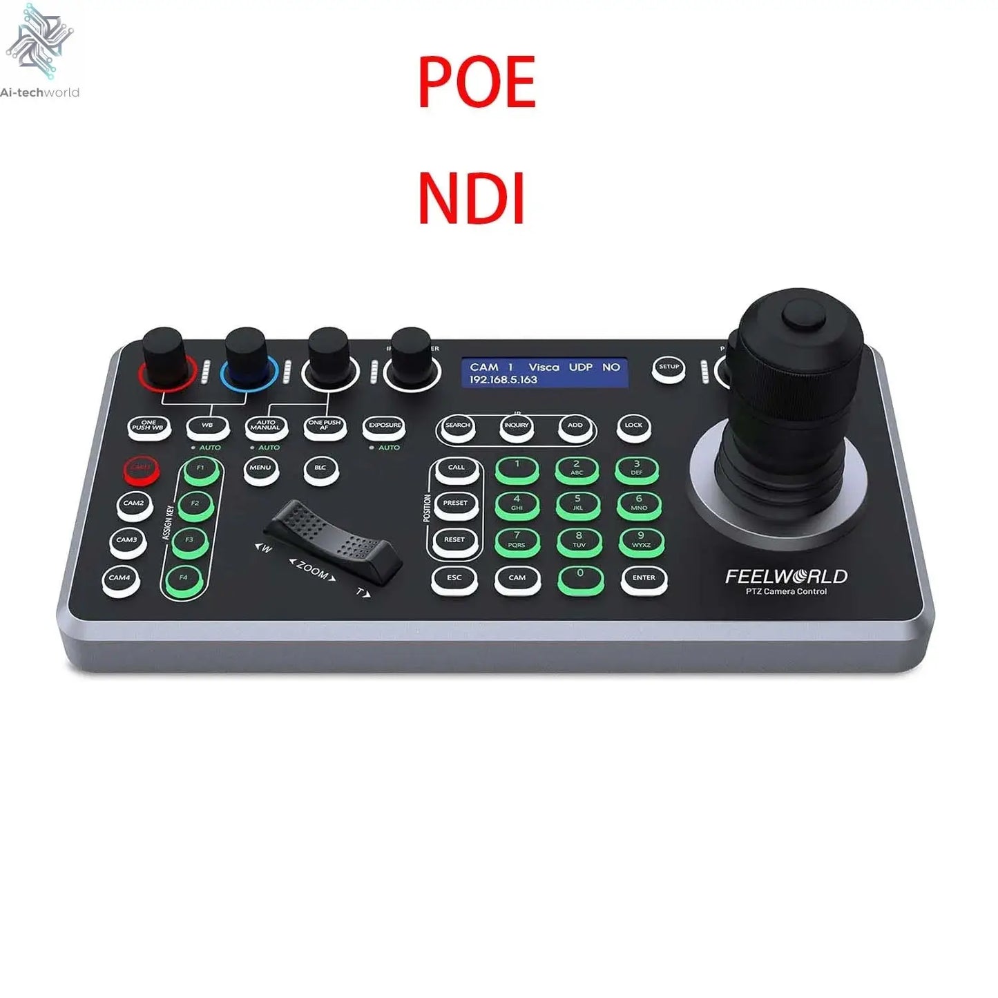 FEELWORLD KBC20N NDI POE PTZ Camera Joystick Controller, LCD Screen 4D Joystick Control Keyboard For Live Streaming Ai-TechWorld 