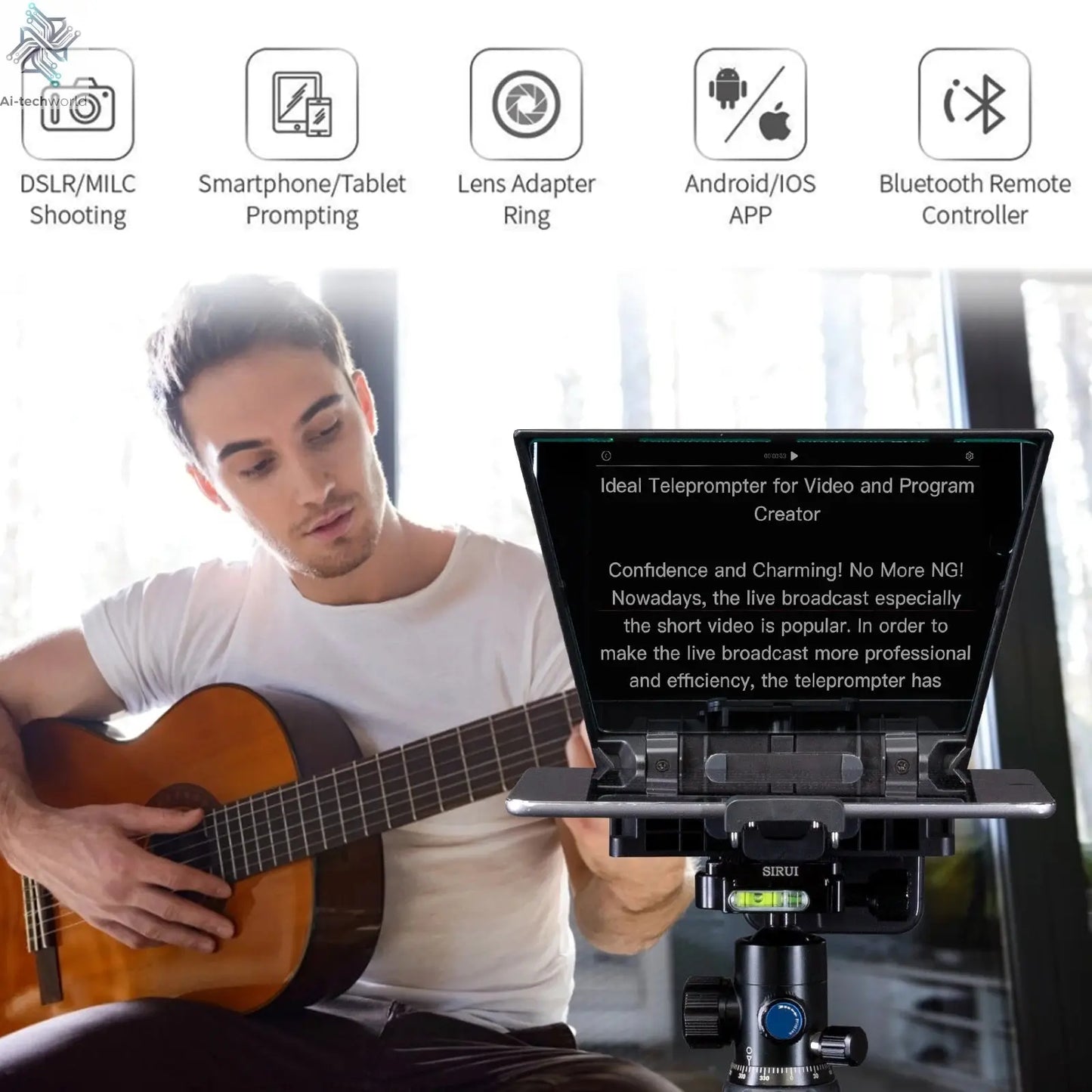 FEELWORLD  TP2A Portable 8 Inch Teleprompter Supports Under 8" DSLR Shooting Smartphone/Tablet Prompting Remote - Ai-TechWorld