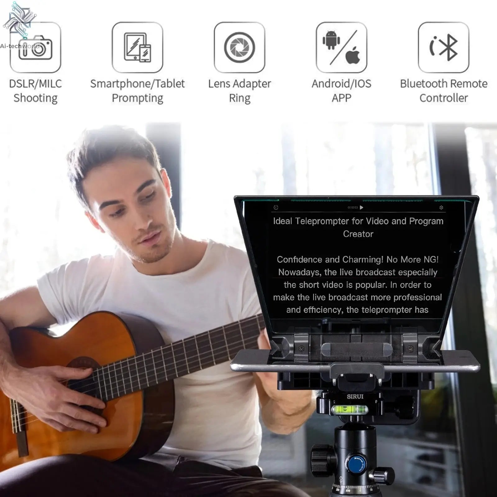 FEELWORLD  TP2A Portable 8 Inch Teleprompter Supports Under 8" DSLR Shooting Smartphone/Tablet Prompting Remote - Ai-TechWorld